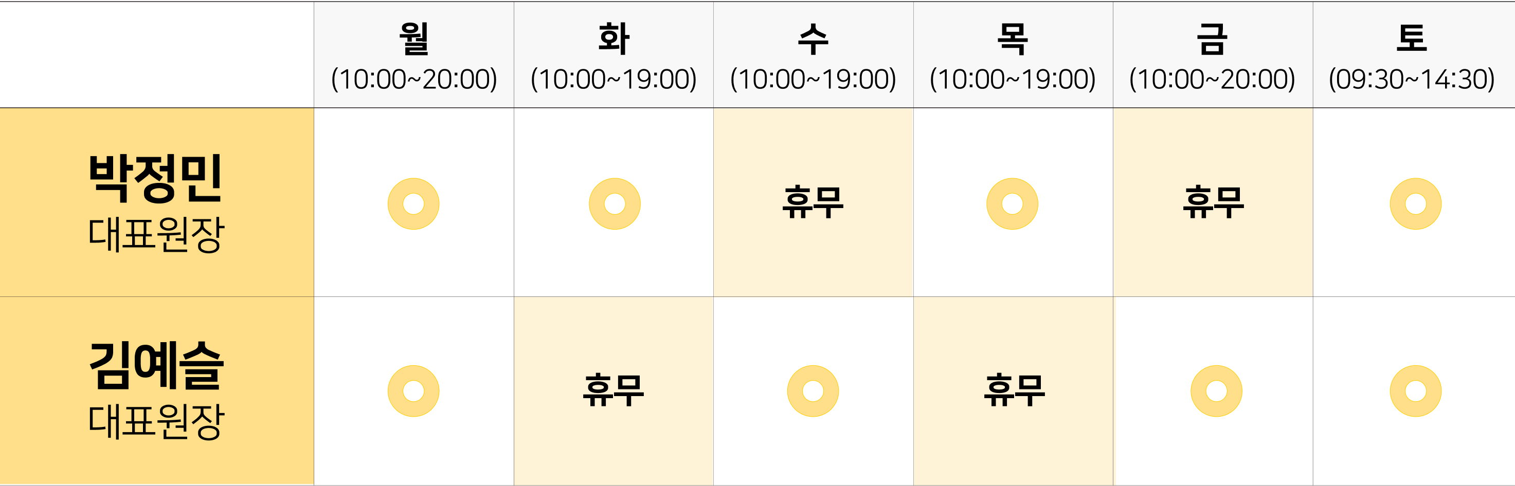 의료진 진료시간표 안내